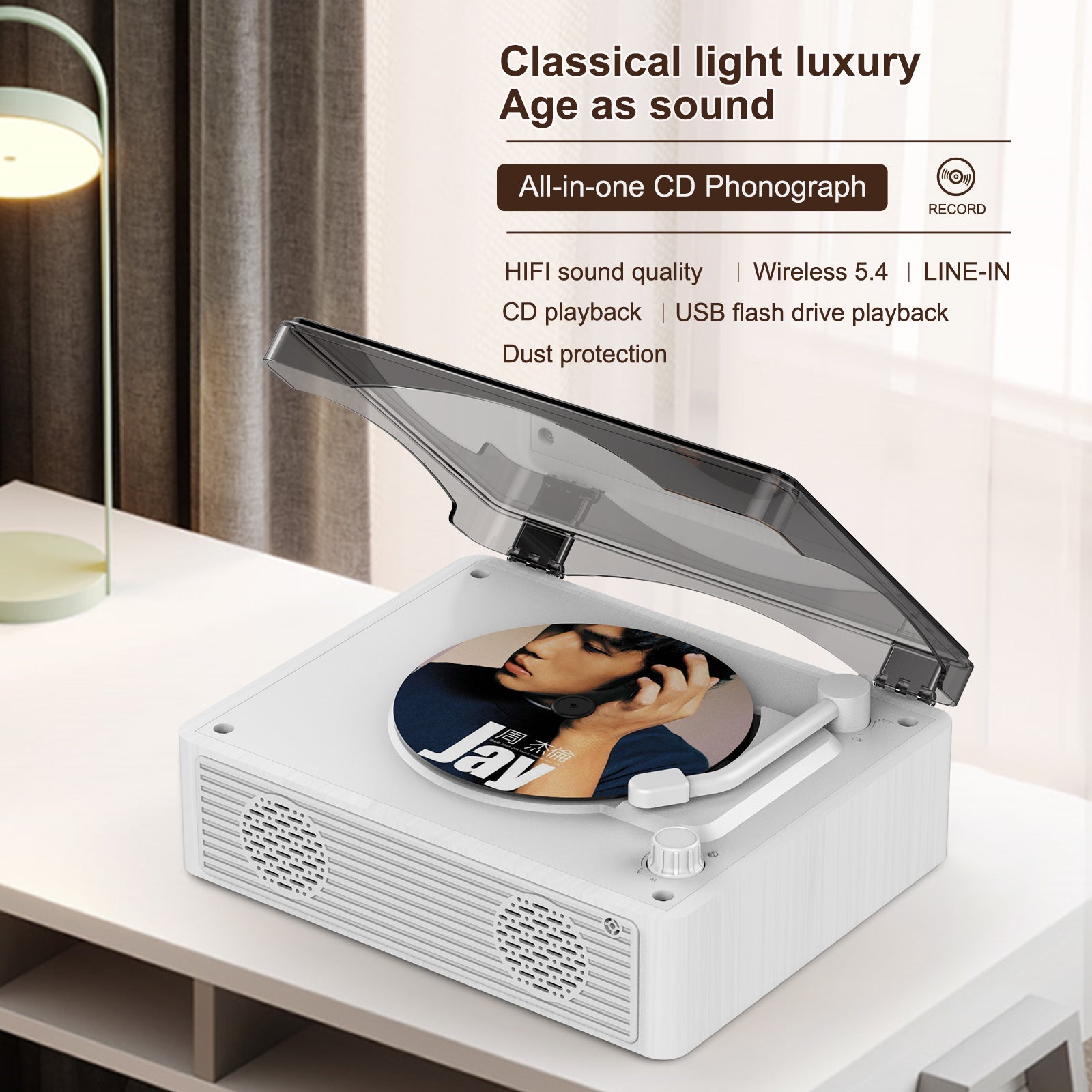 QMYAN Retro Bluetooth 5.3 CD Player - Walnut Wood Desktop Music Player with Built-in Speakers, Portable Rechargeable 6-8H Battery, Vintage Home Decor & Gift