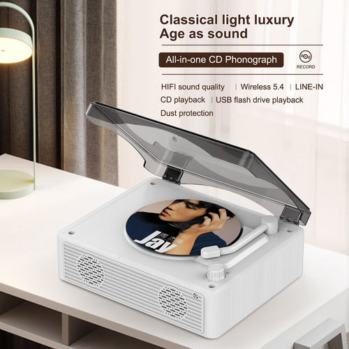 QMYAN Retro Bluetooth 5.3 CD Player - Walnut Wood Desktop Music Player with Built-in Speakers, Portable Rechargeable 6-8H Battery, Vintage Home Decor & Gift