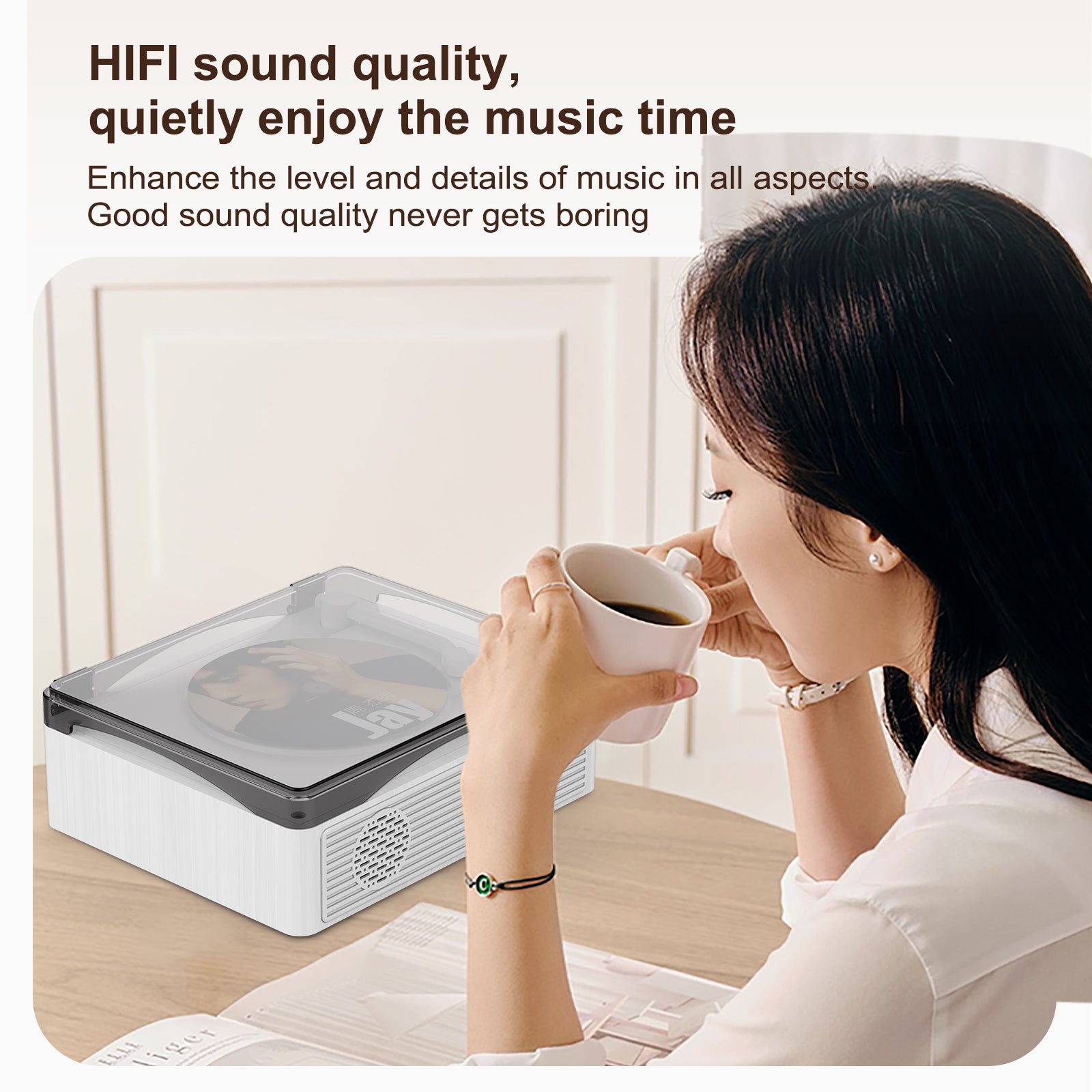 QMYAN Retro Bluetooth 5.3 CD Player - Walnut Wood Desktop Music Player with Built-in Speakers, Portable Rechargeable 6-8H Battery, Vintage Home Decor & Gift