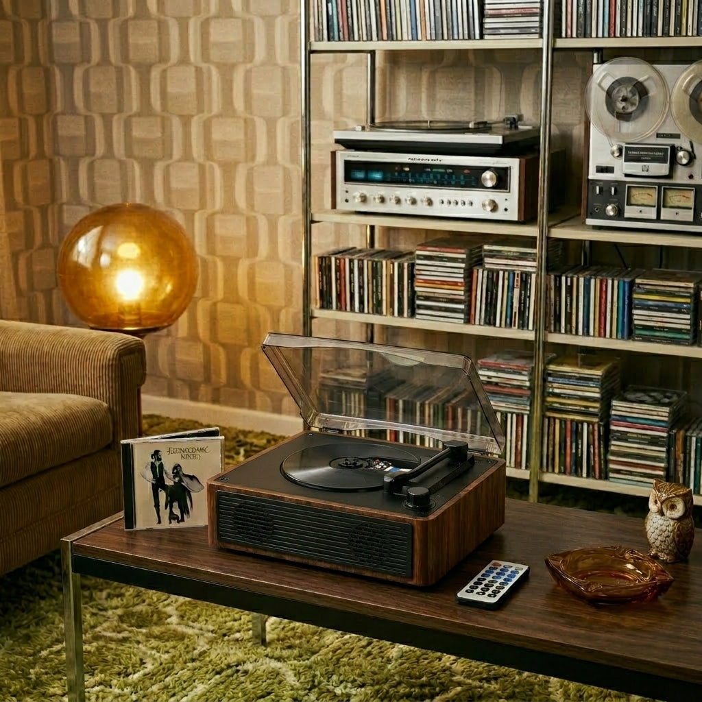 QMYAN Retro Bluetooth 5.3 CD Player - Walnut Wood Desktop Music Player with Built-in Speakers, Portable Rechargeable 6-8H Battery, Vintage Home Decor & Gift