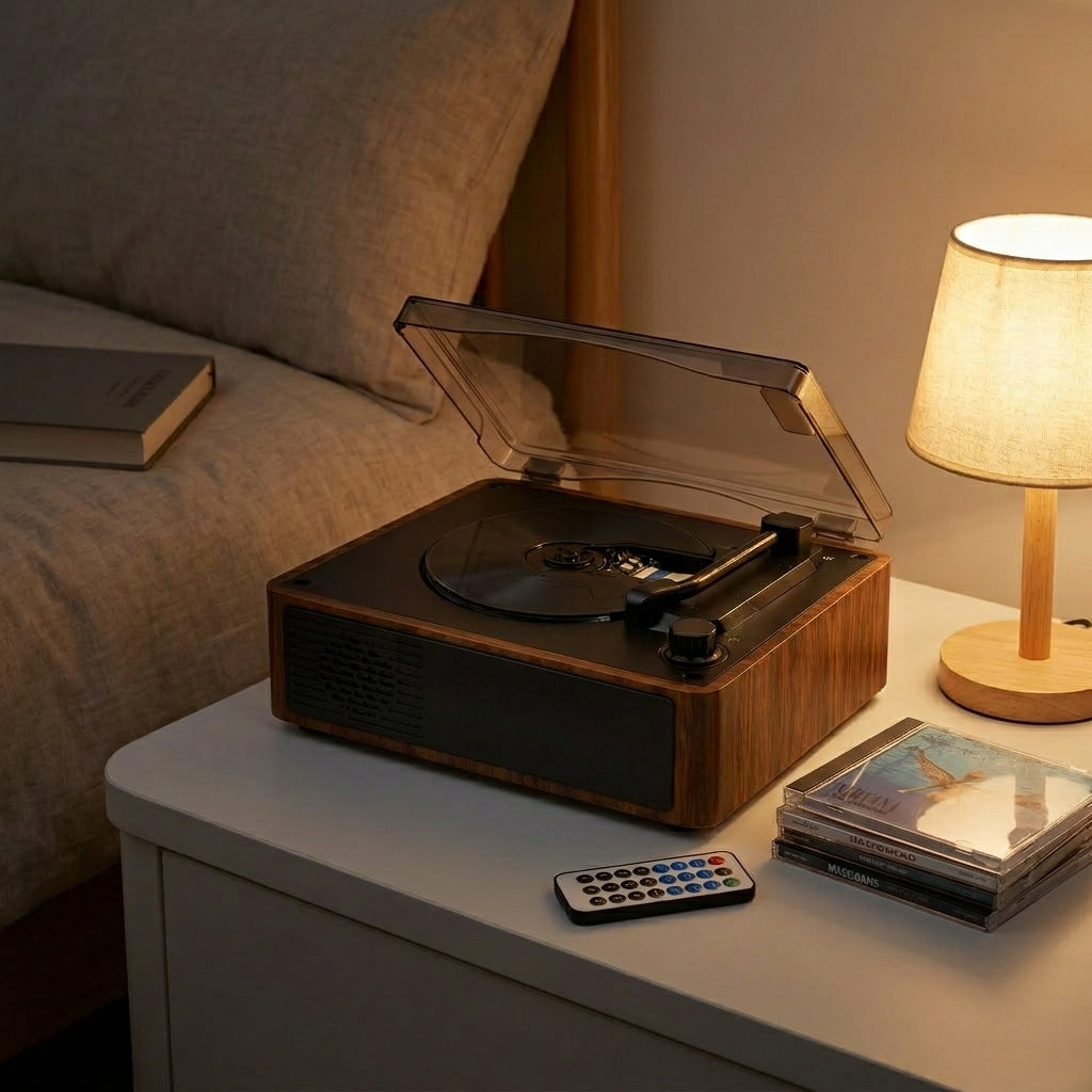 QMYAN Retro Bluetooth 5.3 CD Player - Walnut Wood Desktop Music Player with Built-in Speakers, Portable Rechargeable 6-8H Battery, Vintage Home Decor & Gift